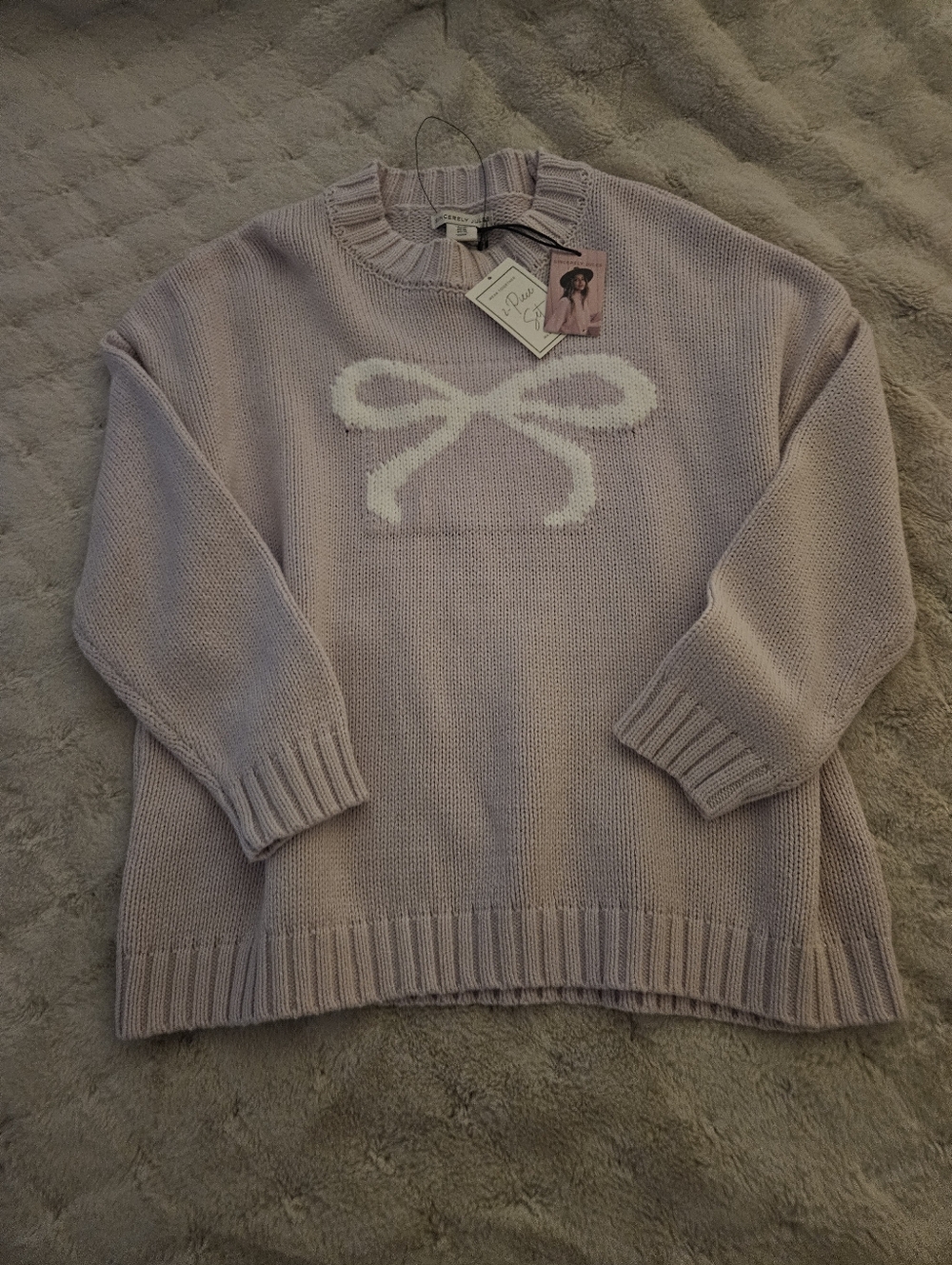 Sincerly Jules Lavender Crewneck Sweater with White Bow